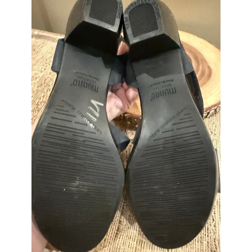 Munro Lucia Sandals Blue Nubuck Straps Low Cone Heels Women Comfort Size 11M